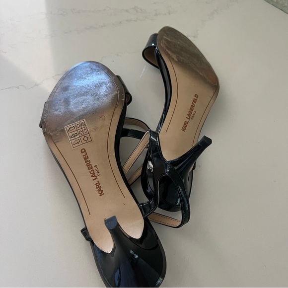 Karl Lagerfeld black patent leather heels sandals demas, size 8 - Picture 5 of 5